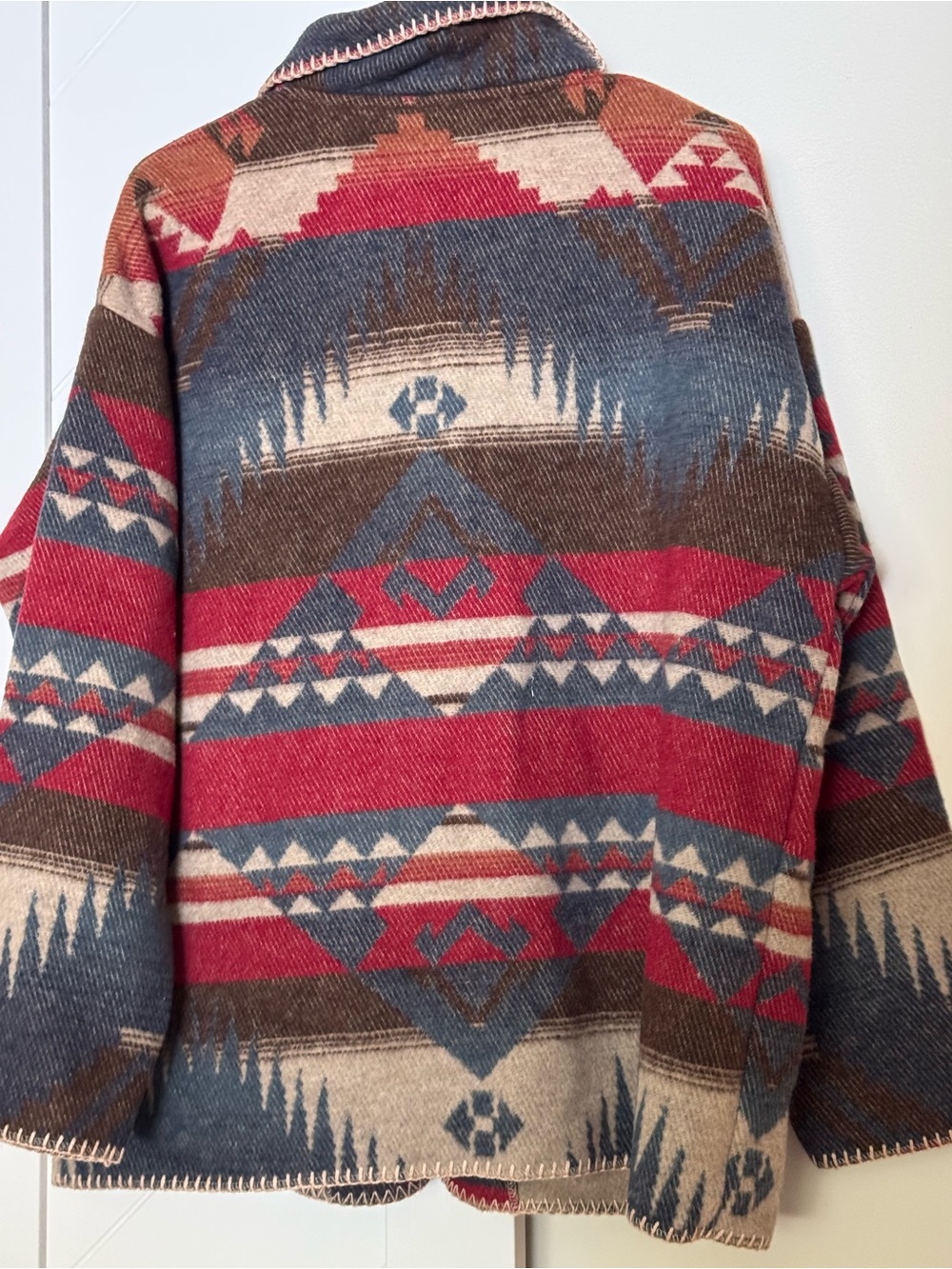 Aztec Pattern Button-Front Jacket - Red, Navy & Tan - Picture 8 of 8